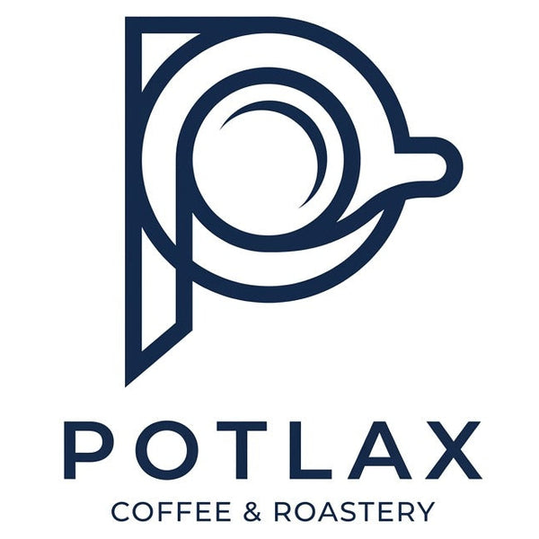 Logo of Potlax Coffee & Roastery with a stylized design on a white background